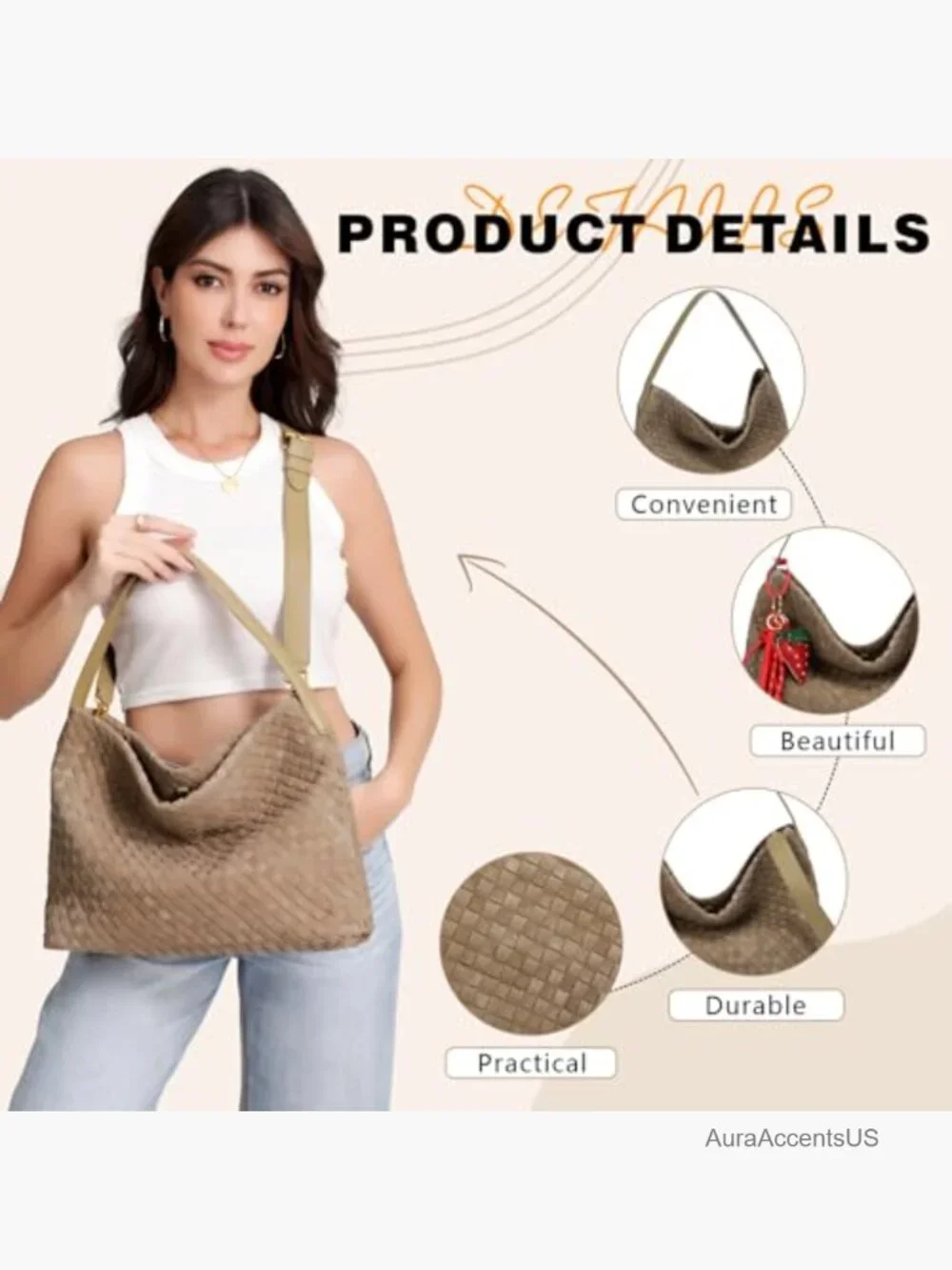 Woven Suede Shoulder Bag Hobo Tote Crossbody Satchel